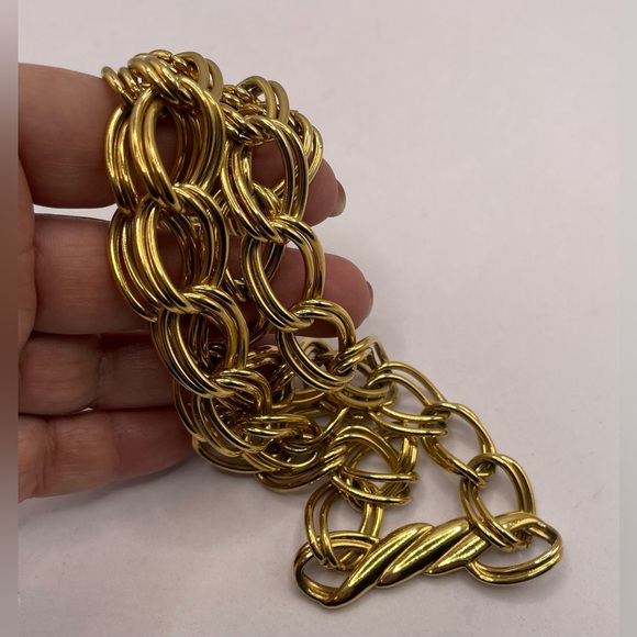 Vintage Signed Monet Long Double Linked Gold Tone Chunky Chain Necklace Layering - Picture 4 of 6